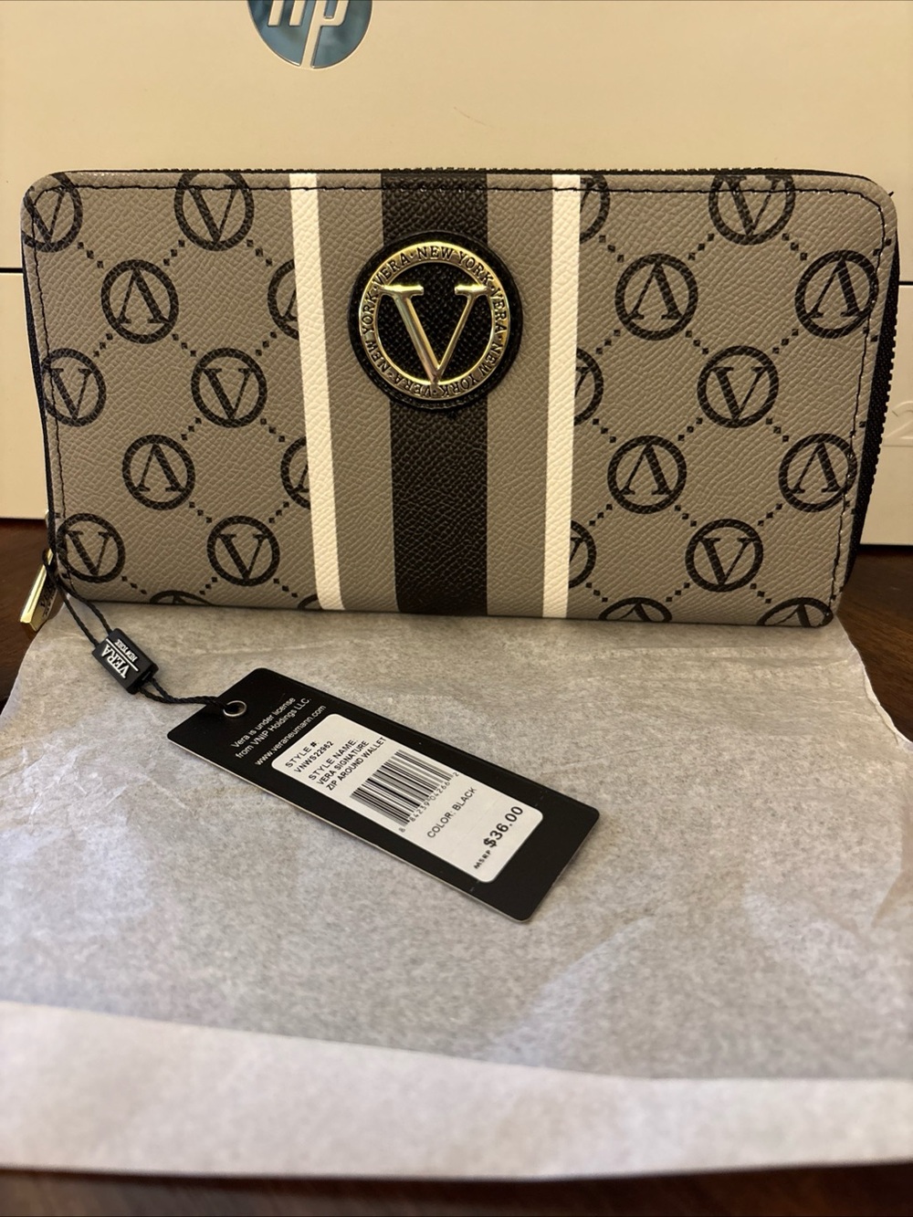 Vera Bradley Black Zip-Around Wallet with Logo Tag